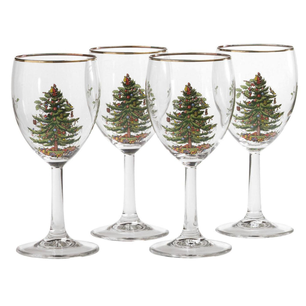 Set of 2 Stemmed Christmas Tree Design Wine Glasses - Hand Painted 14 – Poe  and Company Limited