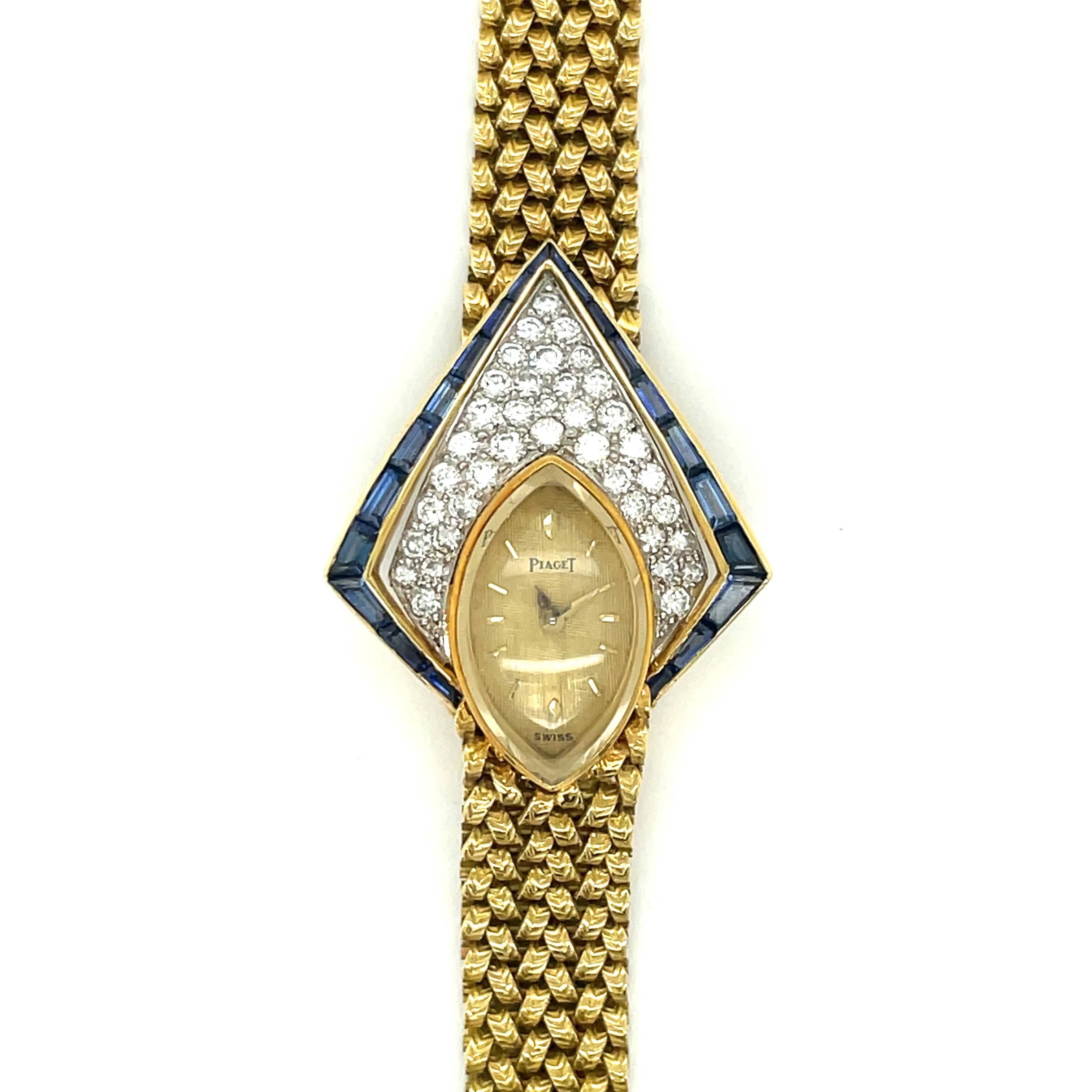 Estate Ladies Piaget 18k Yellow Gold Diamond and Sapphire Watch