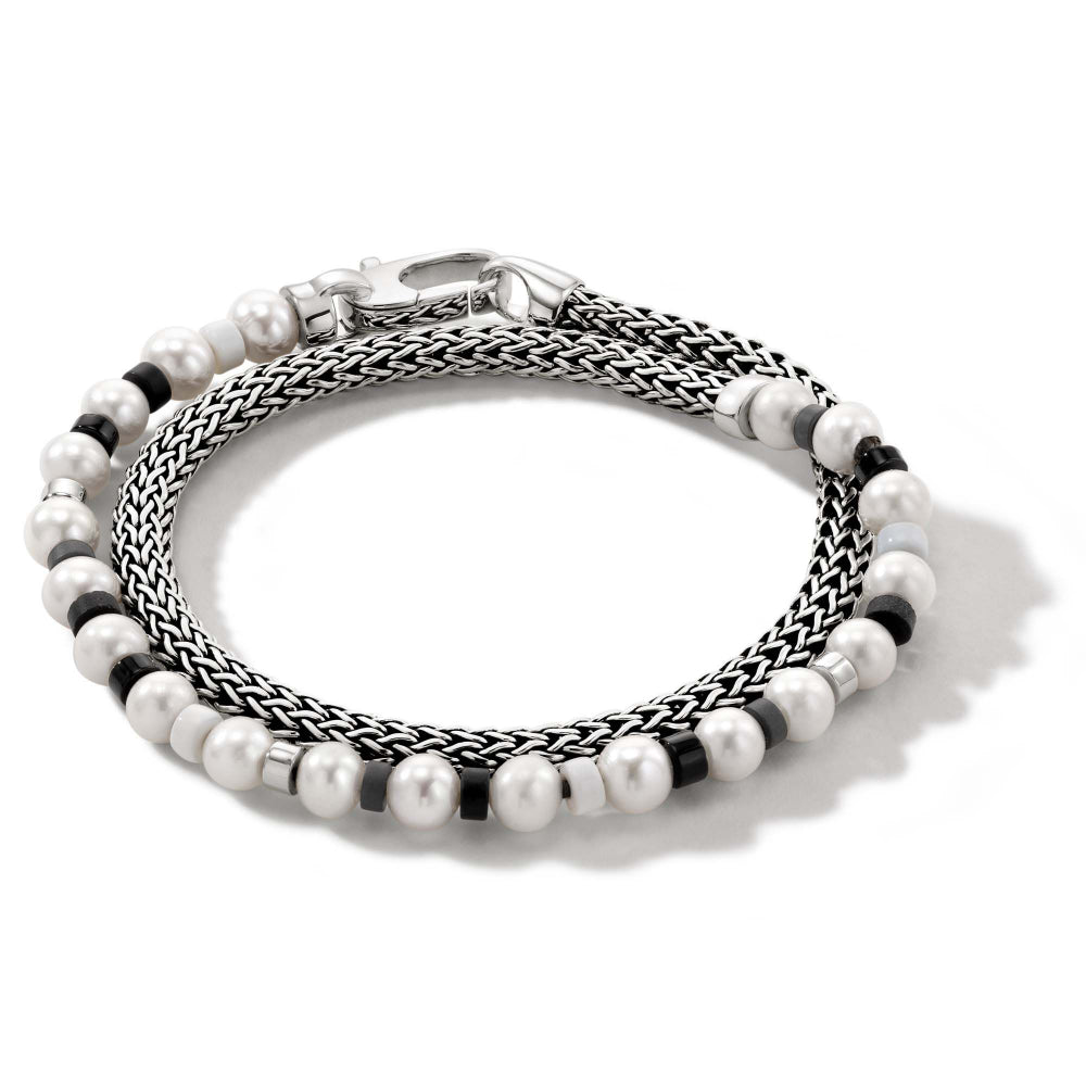 JOHN HARDY Silver, Leather and Beaded Wrap Bracelet for Men