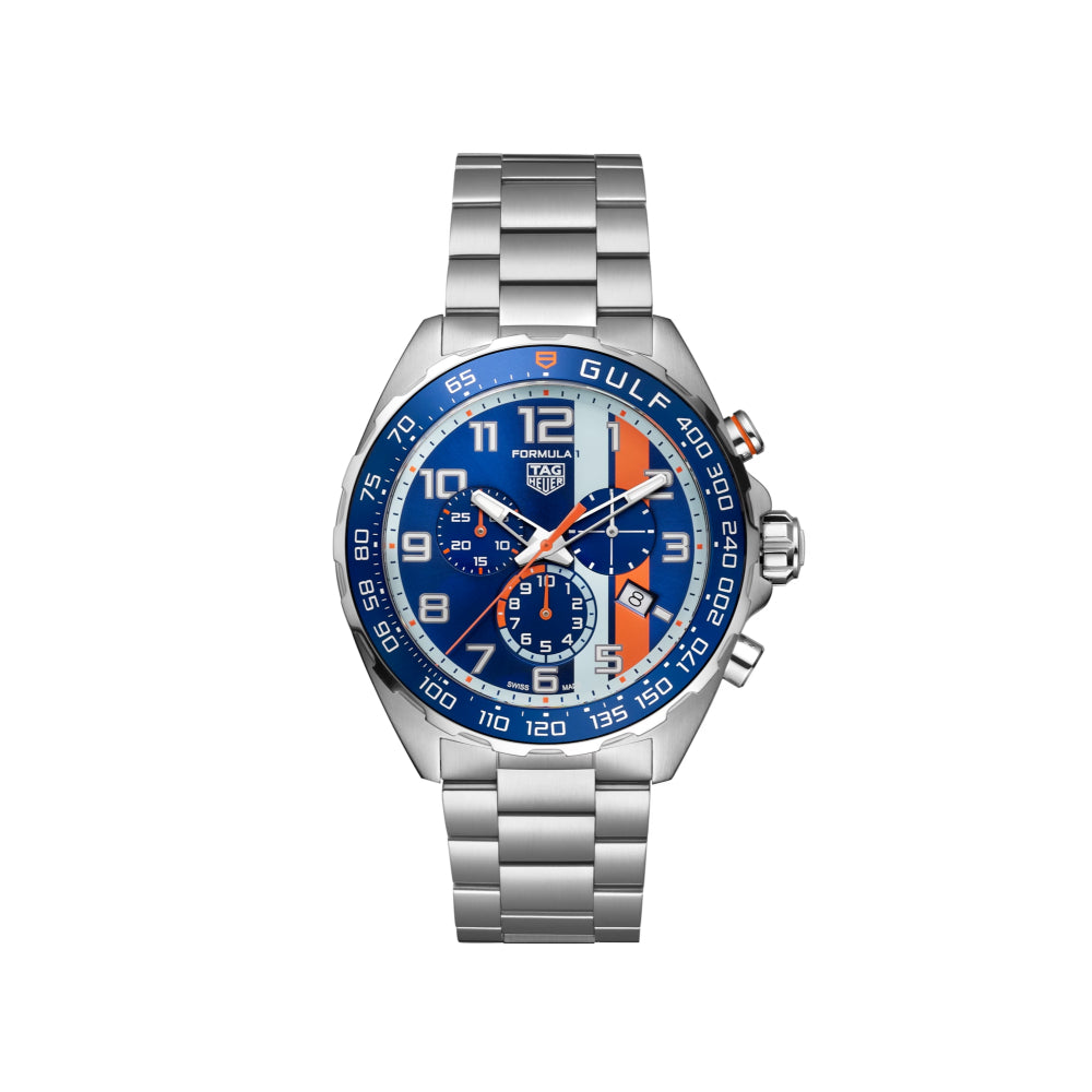 Tag Heuer Formula 1 X Gulf Quartz Chrono 43mm Steel Blue Orange