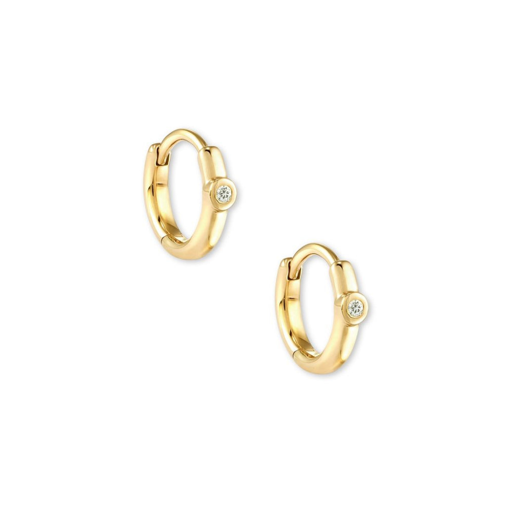 Audrey14k Yellow Gold Hoop Earrings in White Diamond