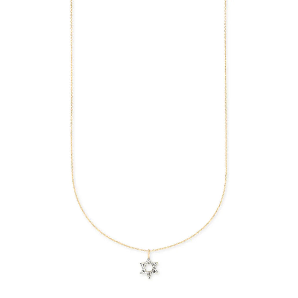 Tiny Star 14k Yellow Gold Pendant Necklace in White Diamond