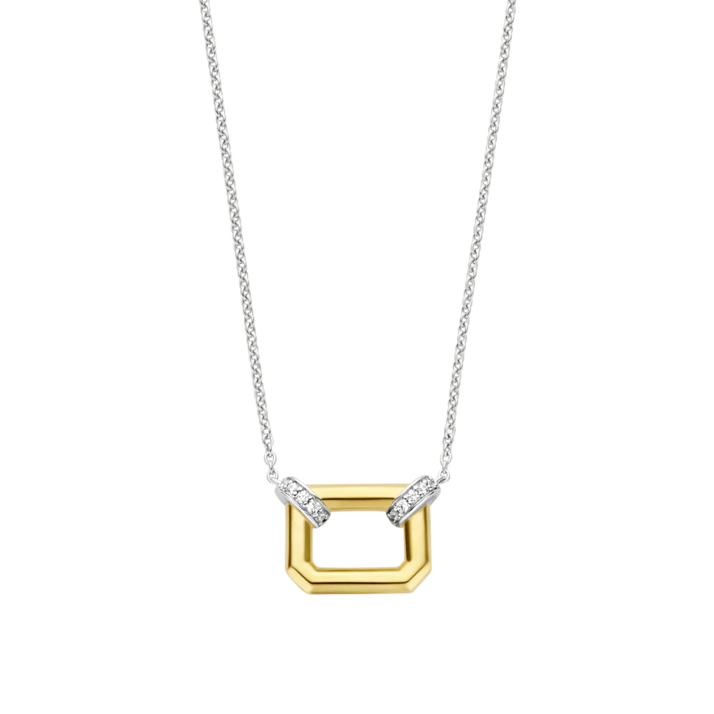 Sterling Silver & Yellow Gold Plated Rectangular Colour Stones & Cubic  Zirconia Necklet