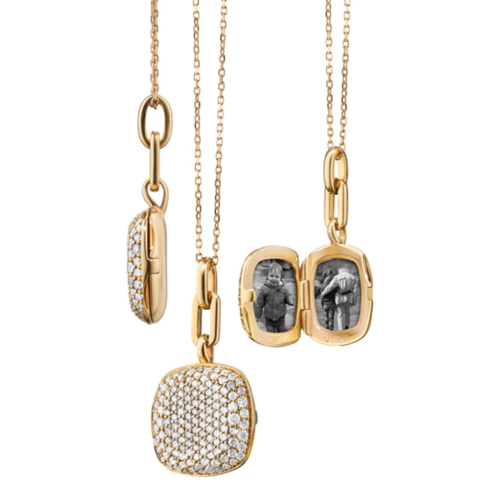 18K Yellow Gold “Olivia” Gold Locket Necklace with White Diamonds - Gold Locket Necklaces by Monica Rich Kosann