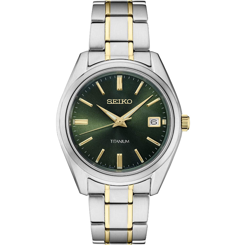 Seiko Essentials 40mm Titanium Quartz, Green Dial SUR377