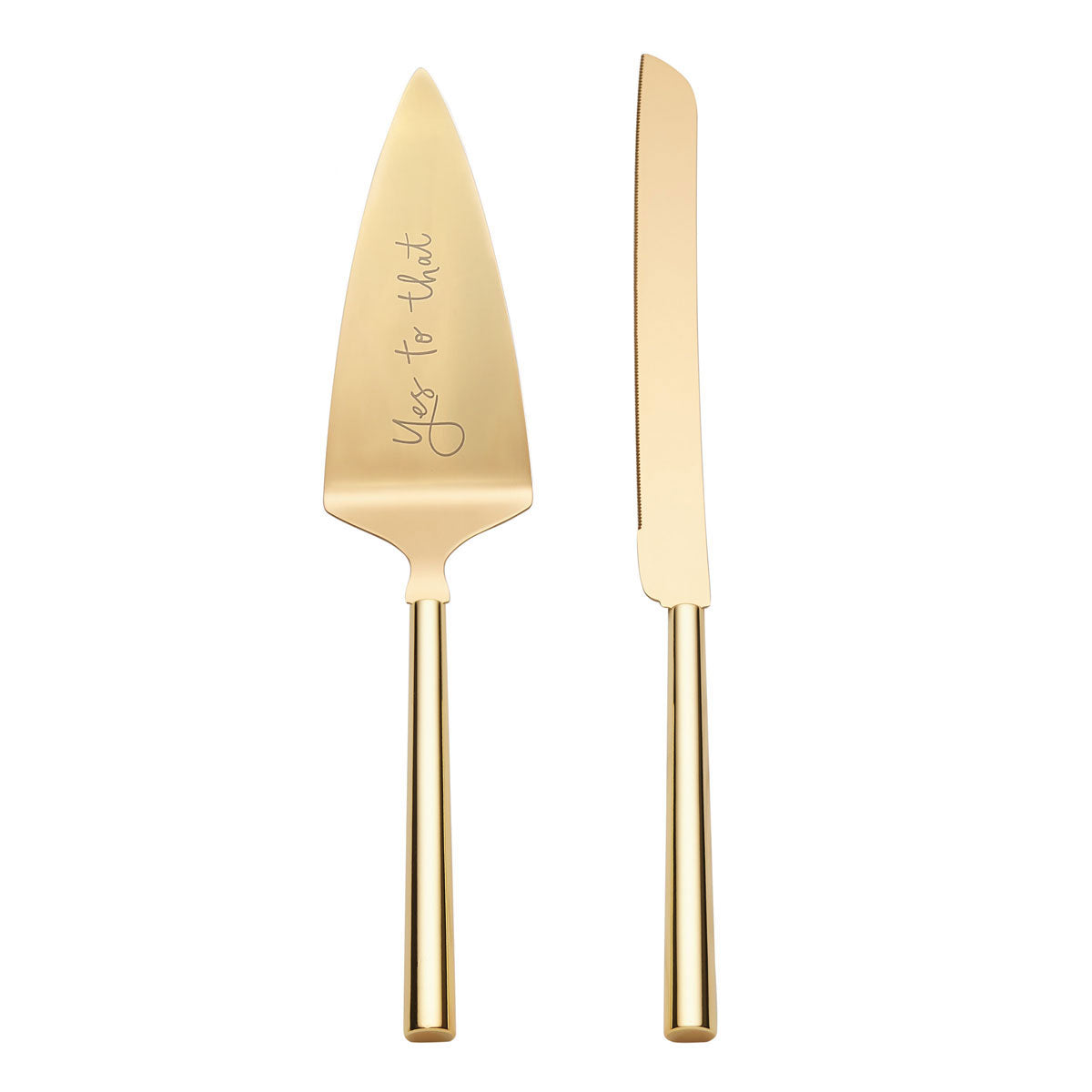 Gold Hammered Handle Knife & Server Set - Gem Awards