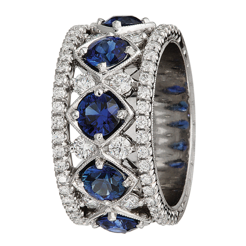 Sapphire and Diamond Two Row Ring