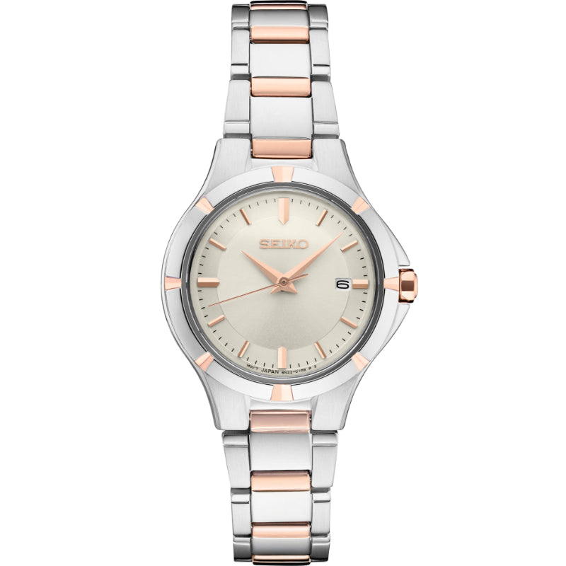 Seiko Essentials Collection White Sunray Two Tone Quartz SUR416