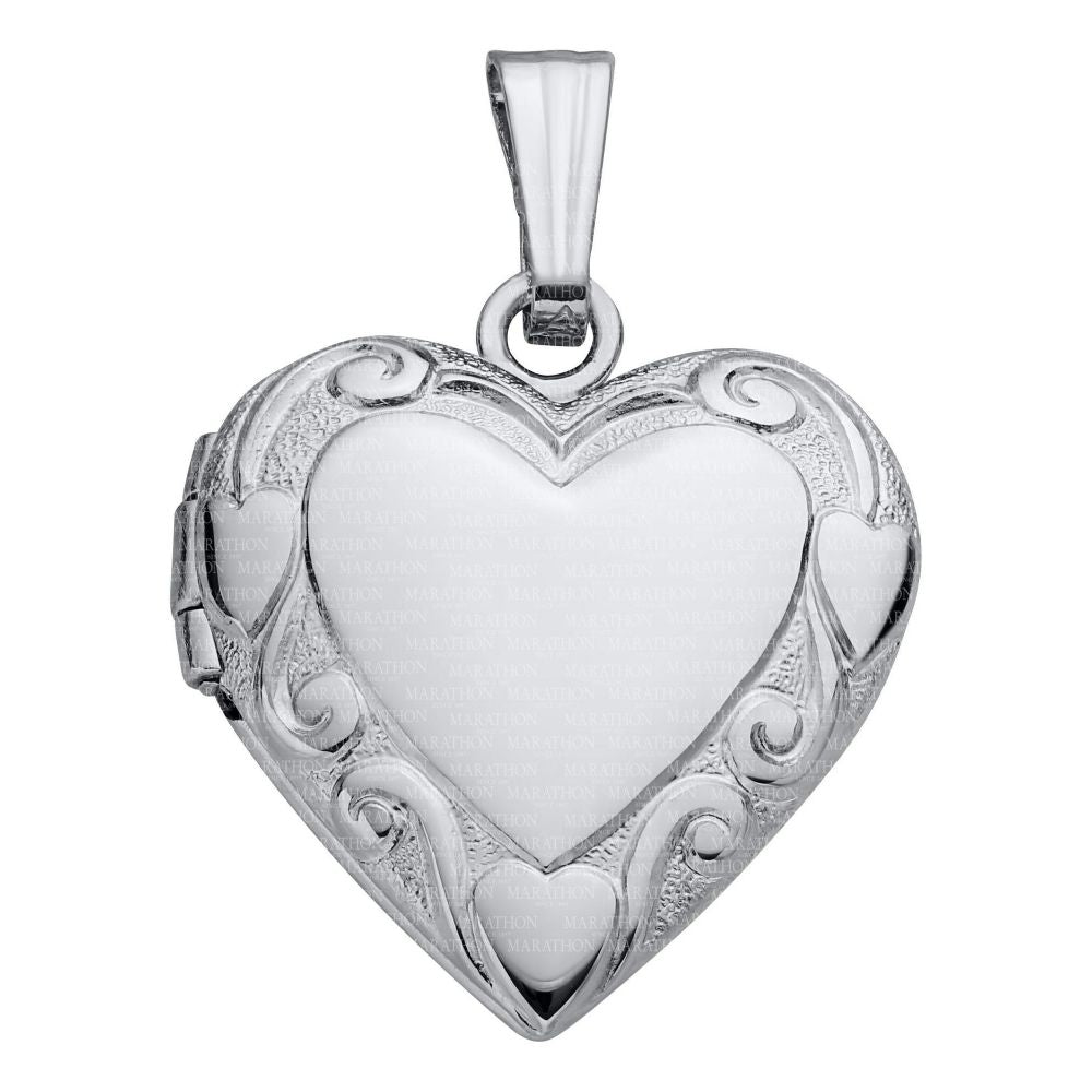 Sterling Silver Engraved Heart Locket Necklace 18