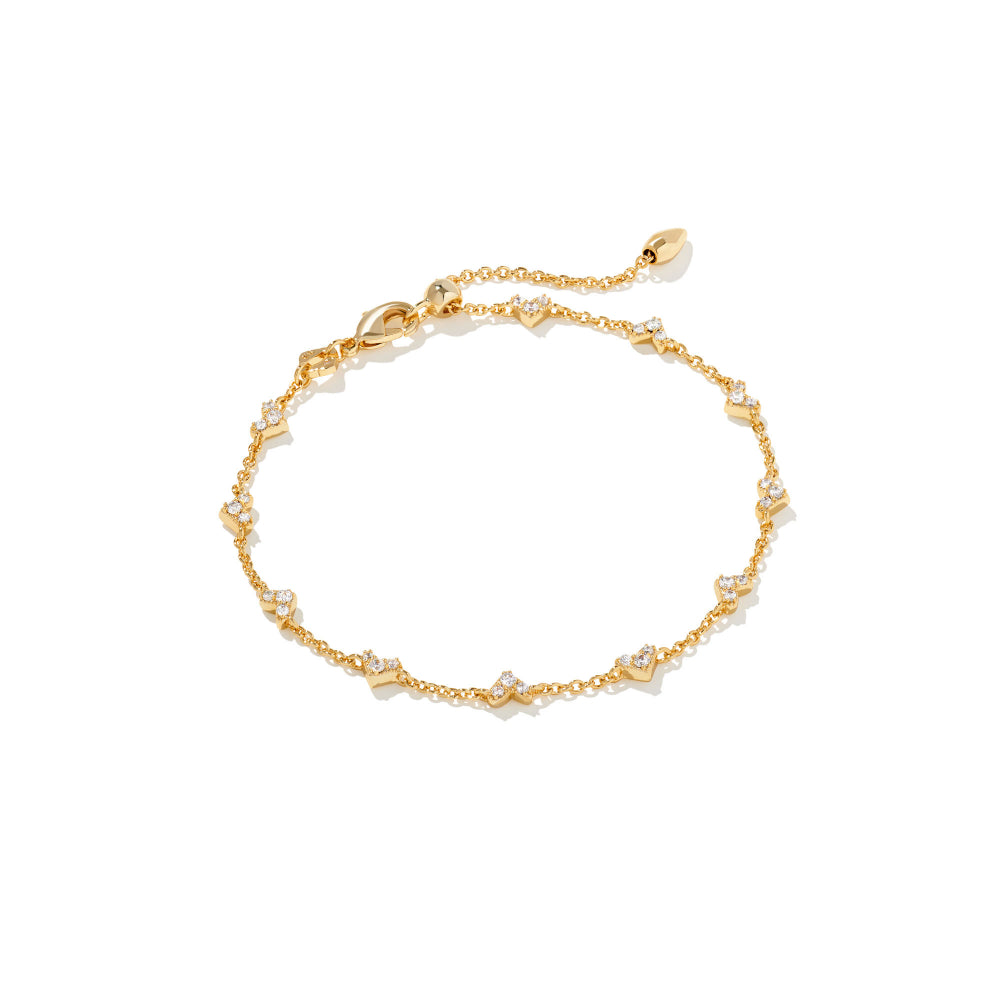 Crystal Letter M Gold Delicate Chain Bracelet in White Crystal