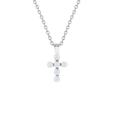 Simulated Pearl Cross Toddler / Kids / Girls Jewelry Set - Sterling Silver at in Season Jewelry