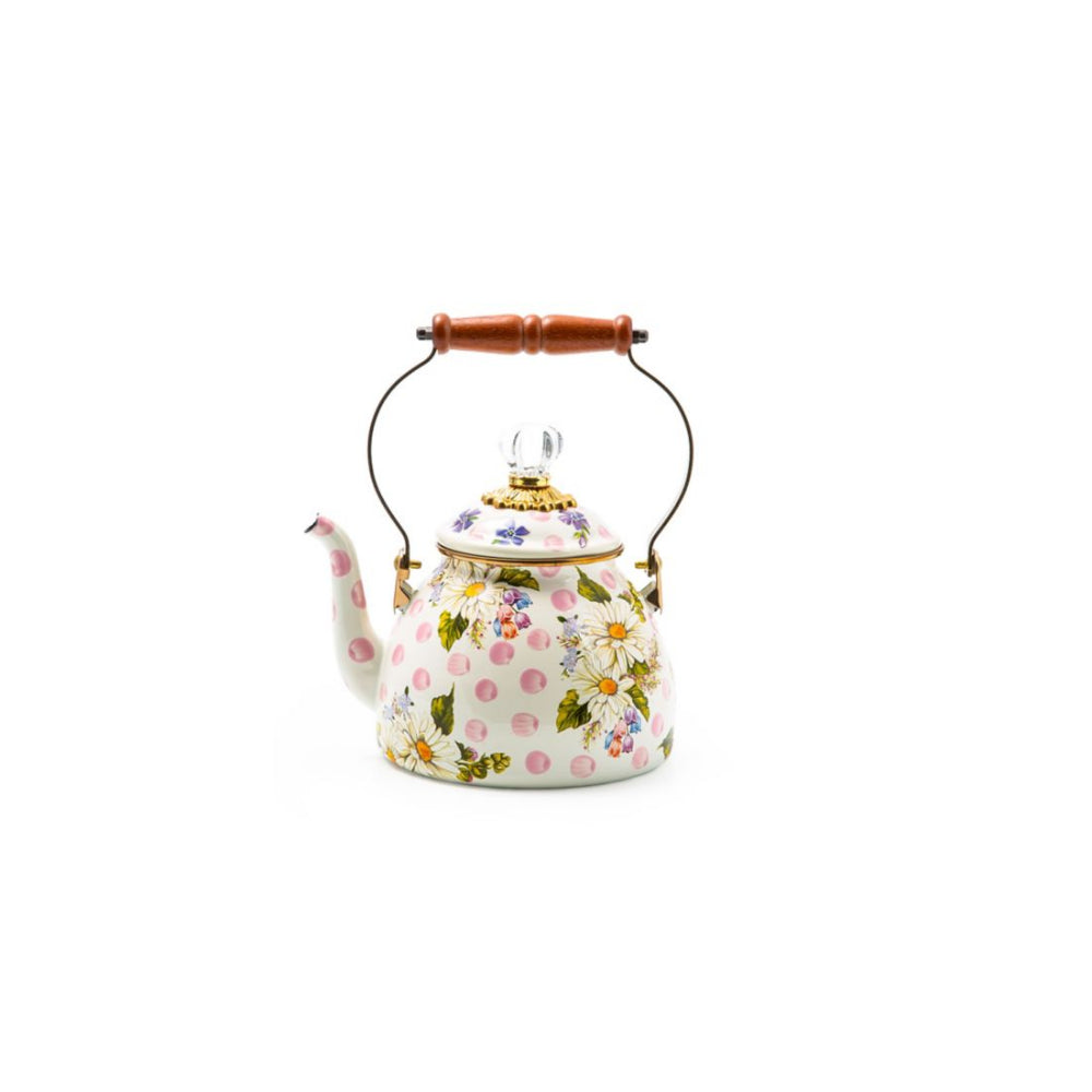 MacKenzie-Childs Flower Market 2 Quart Tea Kettle - White