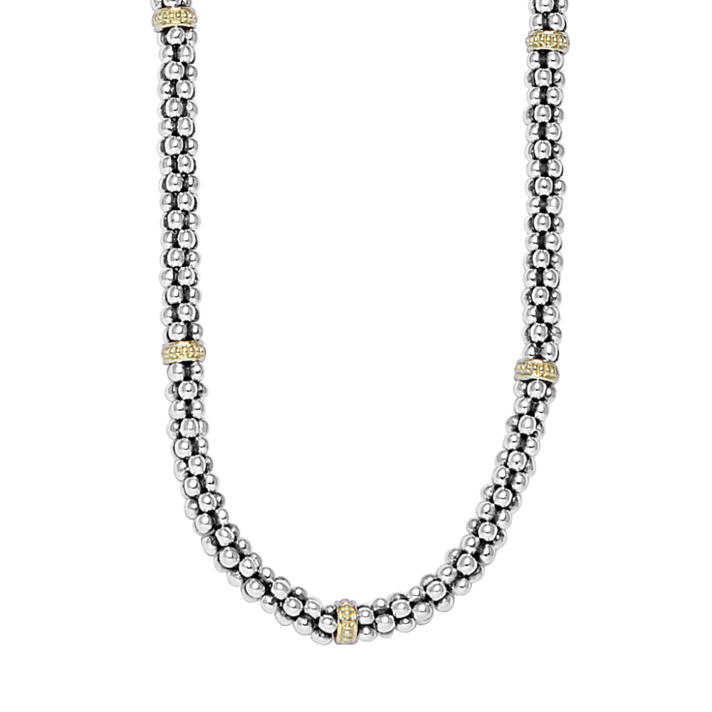 Lagos Two-Tone Caviar 5mm Beaded Gold Station Necklace