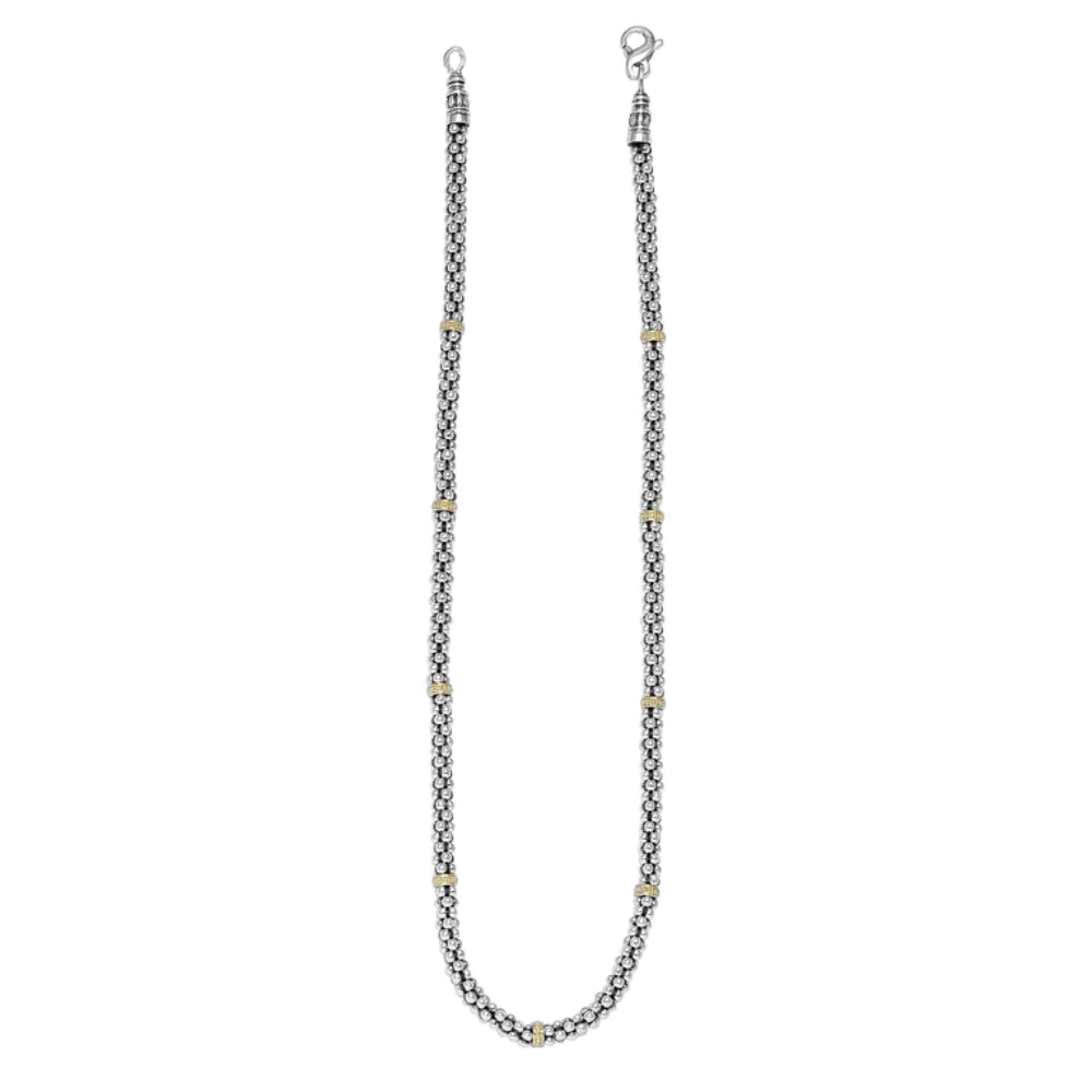 Lagos Two-Tone Caviar 5mm Beaded Gold Station Necklace