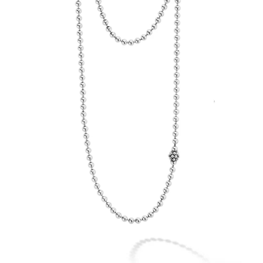 Lagos Caviar Icon Long Silver Beaded Necklace