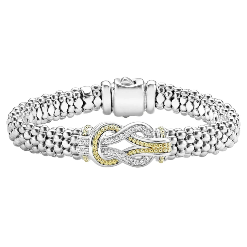 Lagos Newport Two-Tone Knot Caviar Diamond Bracelet, 9mm