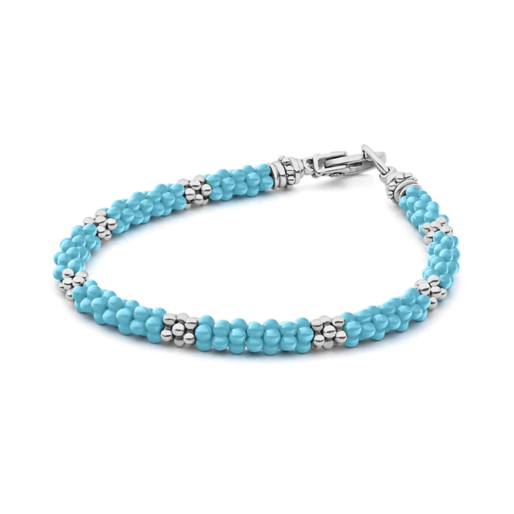 Lagos Blue Caviar Seven Silver Station Ceramic Bracelet, 5mm