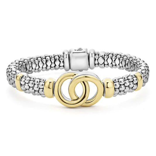 Lagos Signature Caviar Two-Tone Interlocking Bracelet, 9mm