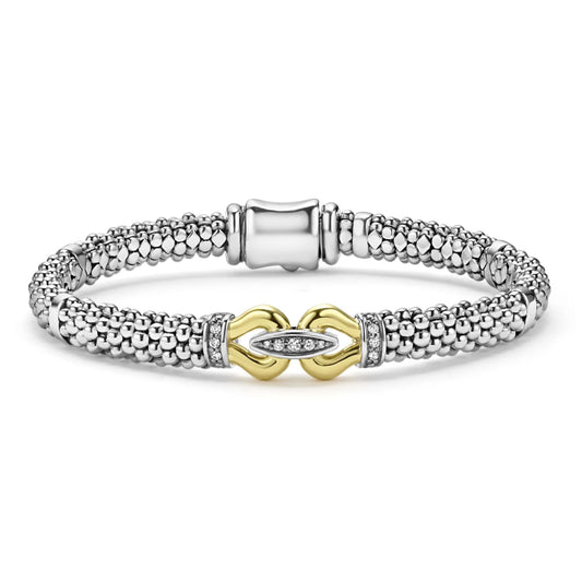 Lagos Derby Two-Tone Caviar Buckle Diamond Bracelet, 9mm