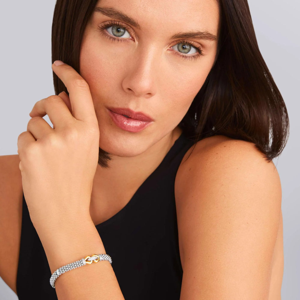 Lagos Derby Two Tone Caviar Buckle Diamond Bracelet 9mm