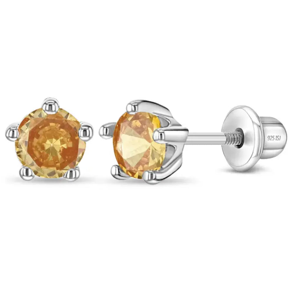 Children's Classic CZ Birthstone Solitaire Earrings