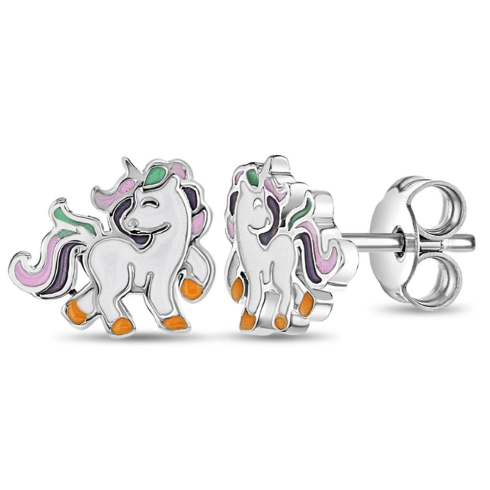 Children's Sterling Silver Unicorn Enamel Earrings