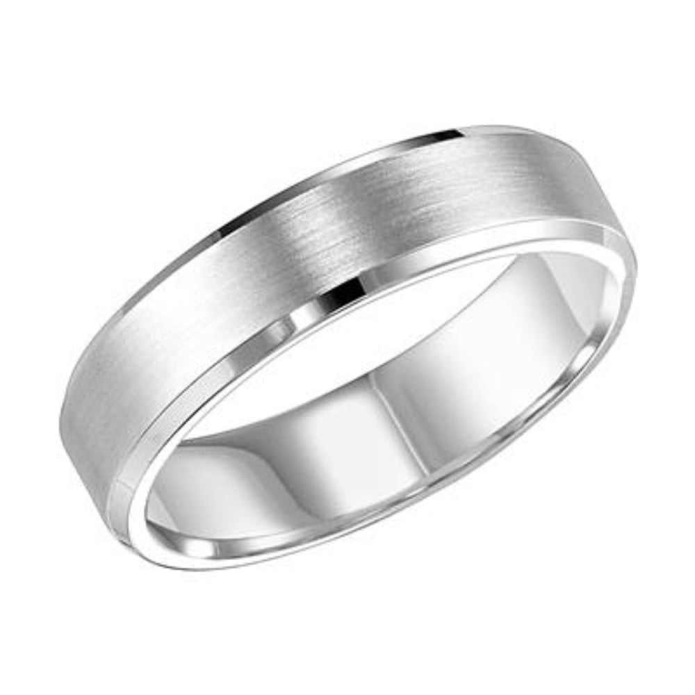 Men's 18k 6mm Flat Bevel Carved Wedding Band