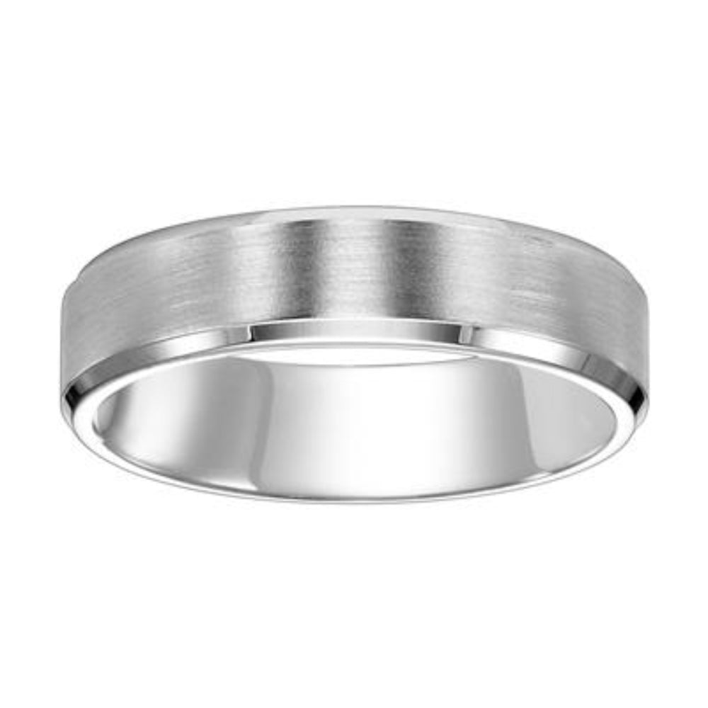 Men's 18k 6mm Flat Bevel Carved Wedding Band