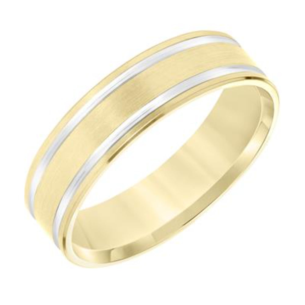 Men's 8mm Two-Tone Flat Edge Carved Wedding Band