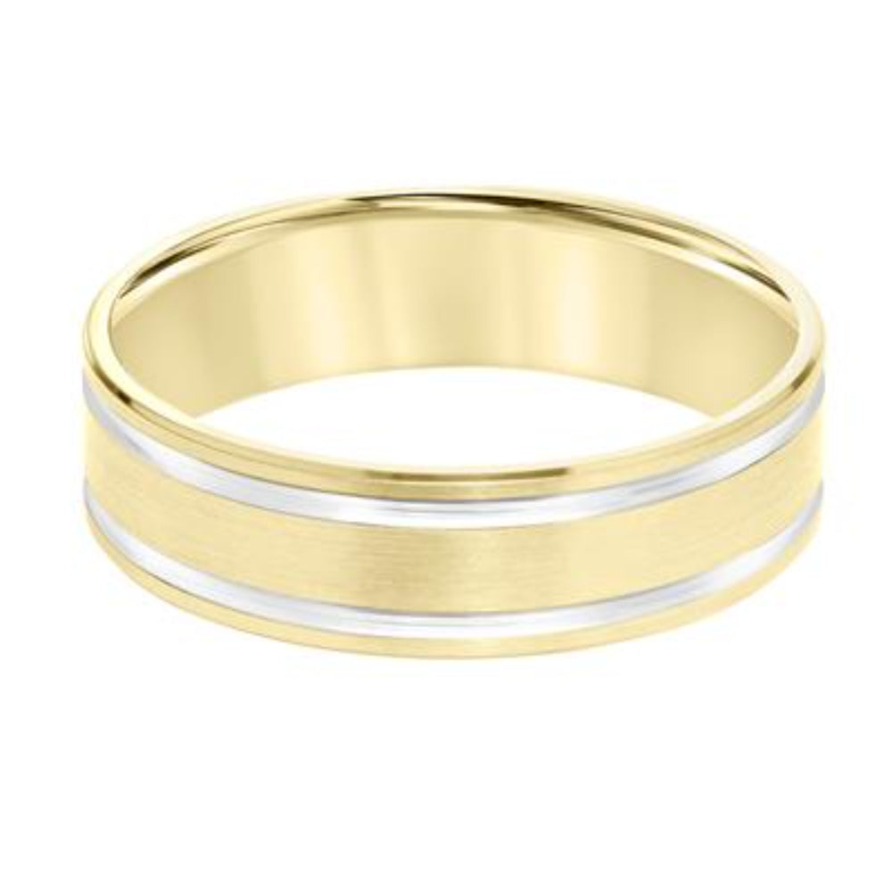 Men's 8mm Two-Tone Flat Edge Carved Wedding Band