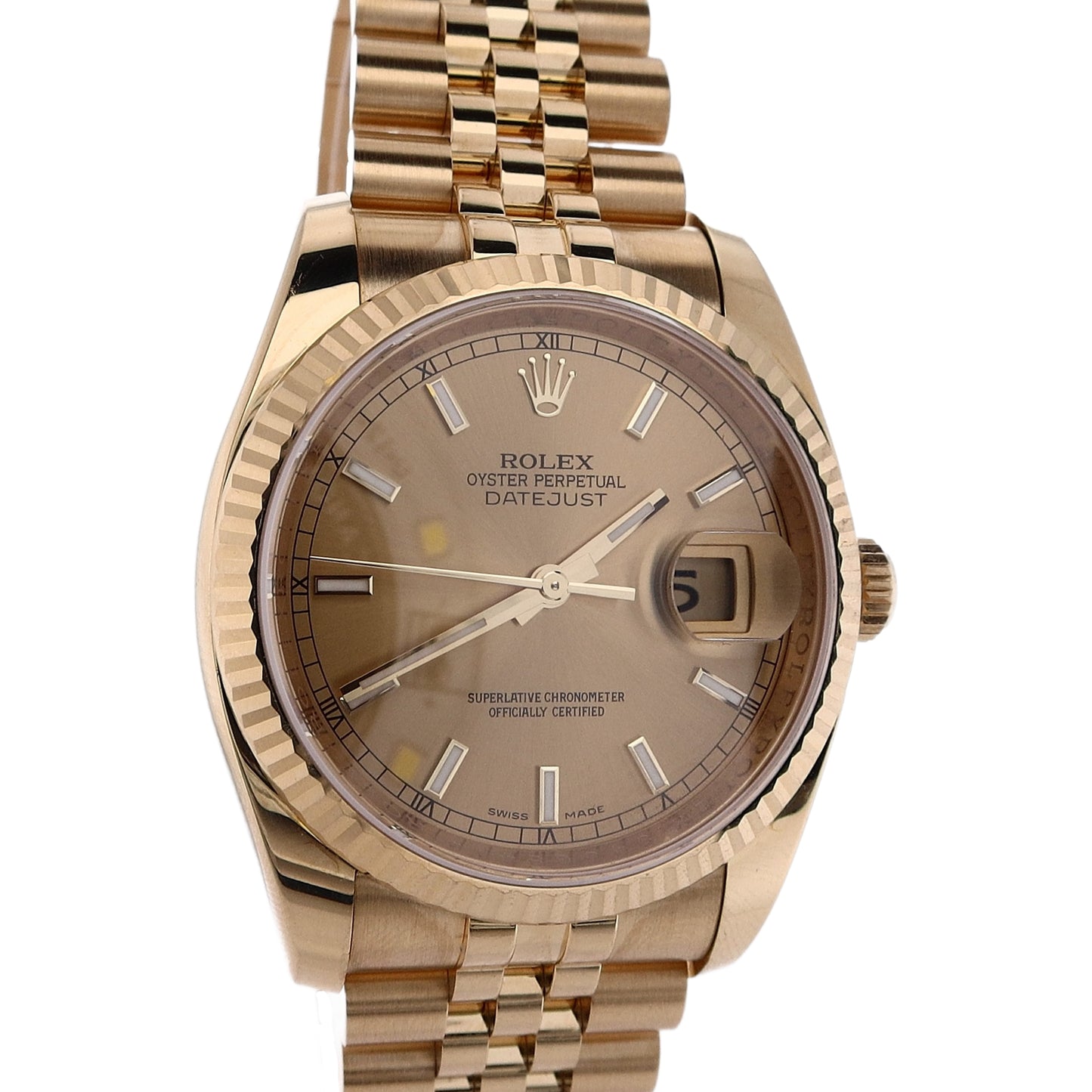 Estate Rolex 18 Karat Yellow Gold Gents Oyster Perpetual Date Just Gold Index Dial 116238 With Box And Card C.2016