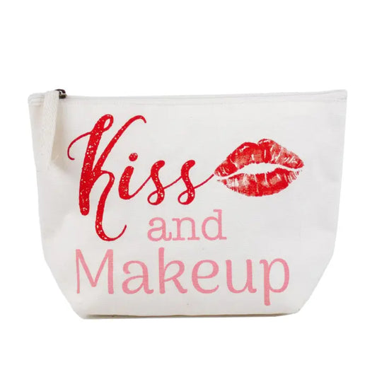 The Royal Standard Kiss & Makeup Cosmetic Bag White/Cherry/Pink 10.25x6.75x3