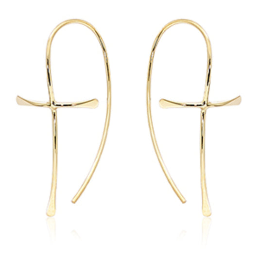 Cross 14k Yellow Gold Stud Earrings in White Diamond