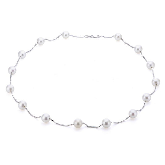 14k Gold Freshwater Pearl Station Necklace