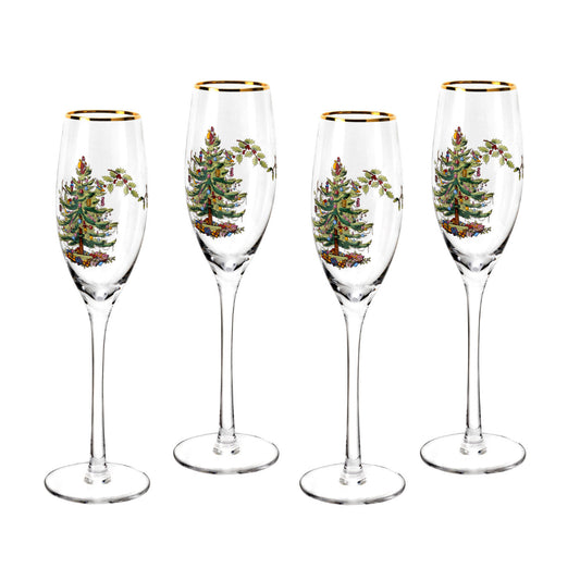 Spode Christmas Tree Champagne Flutes-Set of 4