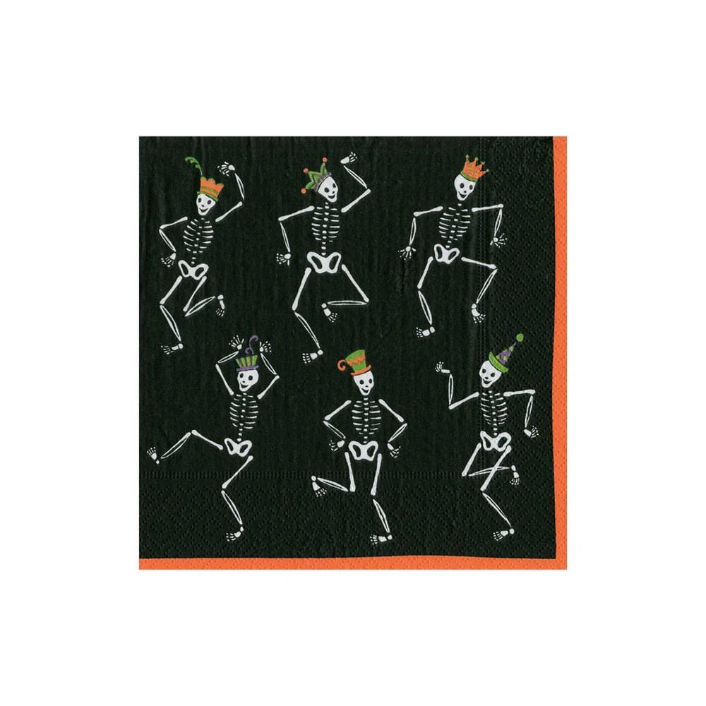 Caspari Dancing Skeletons Paper Black Cocktail Napkins - Package of 20