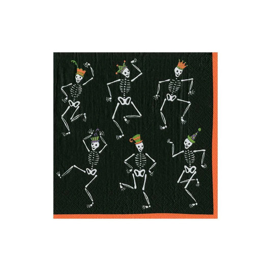 Caspari Dancing Skeletons Paper Black Cocktail Napkins - Package of 20