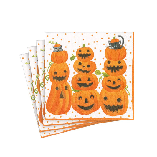 Caspari Jack O'lanterns Paper Cocktail Napkins - Package of 20