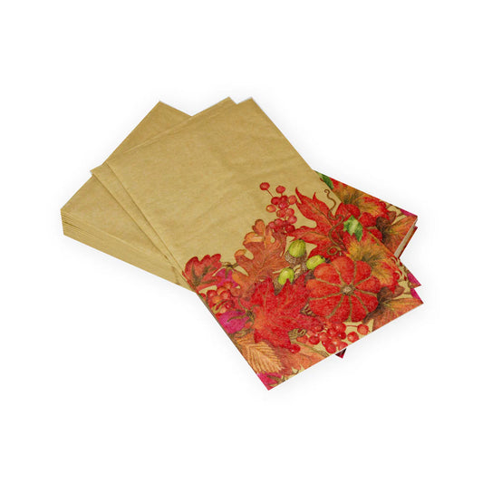 Caspari Harvest Garland Gold Guest Towel Napkins - Package of 15