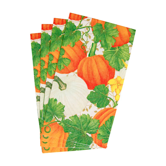 Caspari Pumpkin Chintz White Guest Towel Napkins - Package of 15