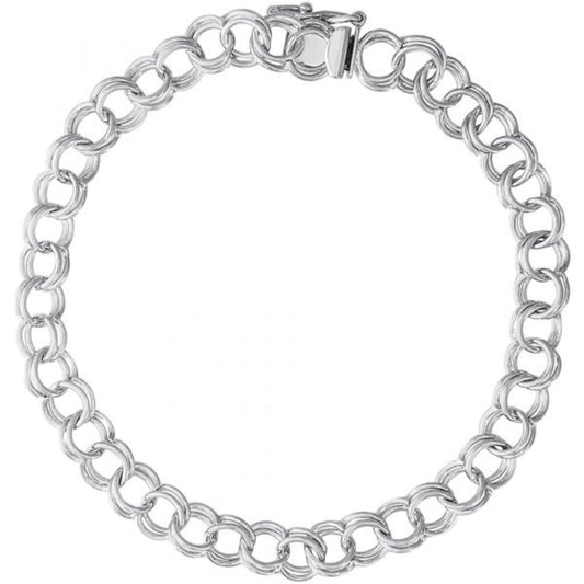Sterling Silver Double Link Curb Classic Charm Bracelet
