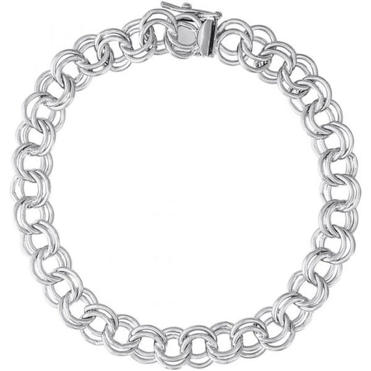 Sterling Silver Large Double Link Curb Classic Charm Bracelet