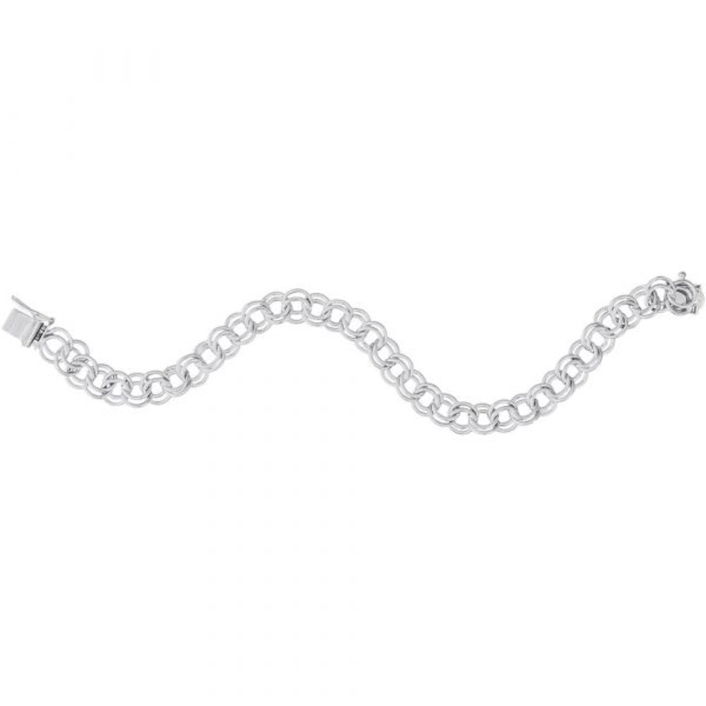 Sterling Silver Large Double Link Curb Classic Charm Bracelet