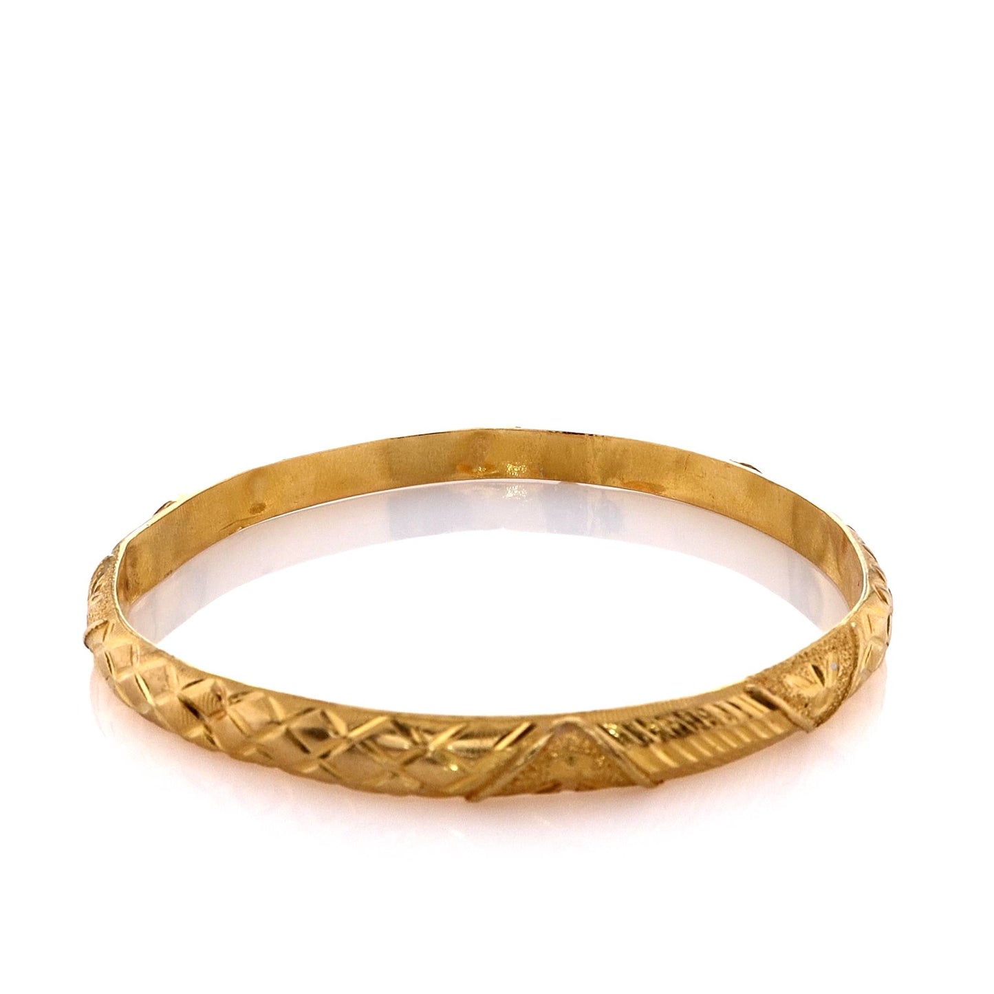 Estate 22k Yellow Gold Engraved "X" and Diagonal Line Slip On Bangle Bracelet