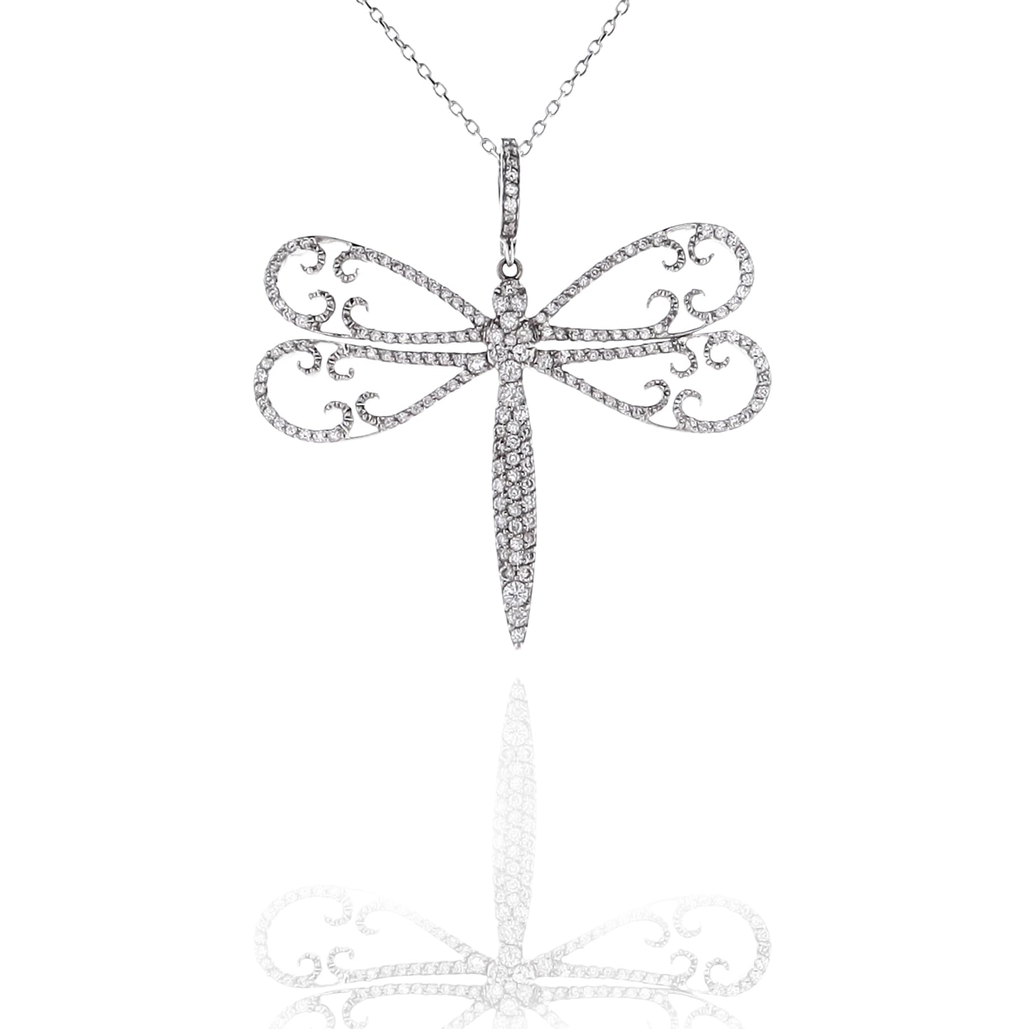 Estate 18 Karat White Gold Dragonfly Diamond Pendant Necklace