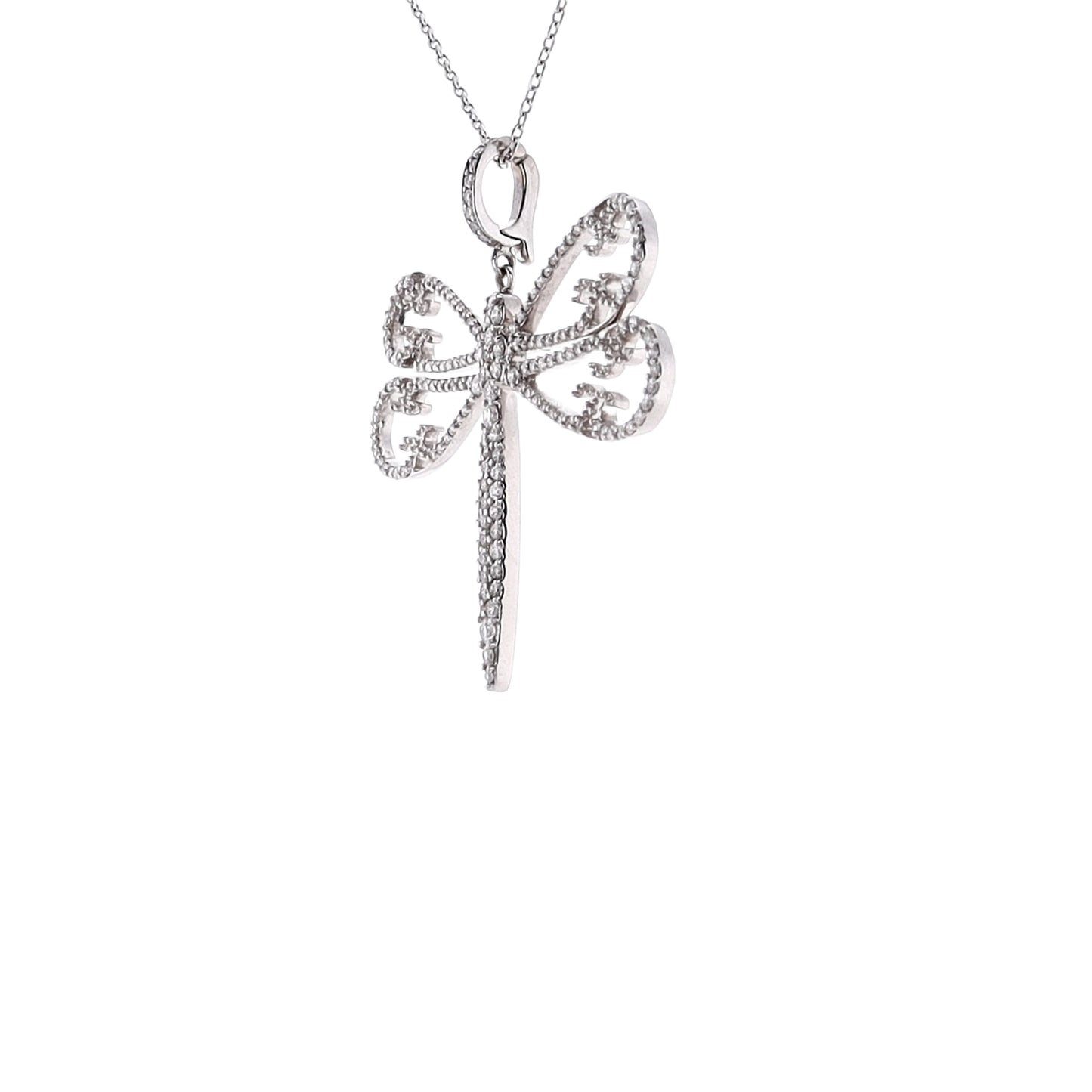 Estate 18 Karat White Gold Dragonfly Diamond Pendant Necklace