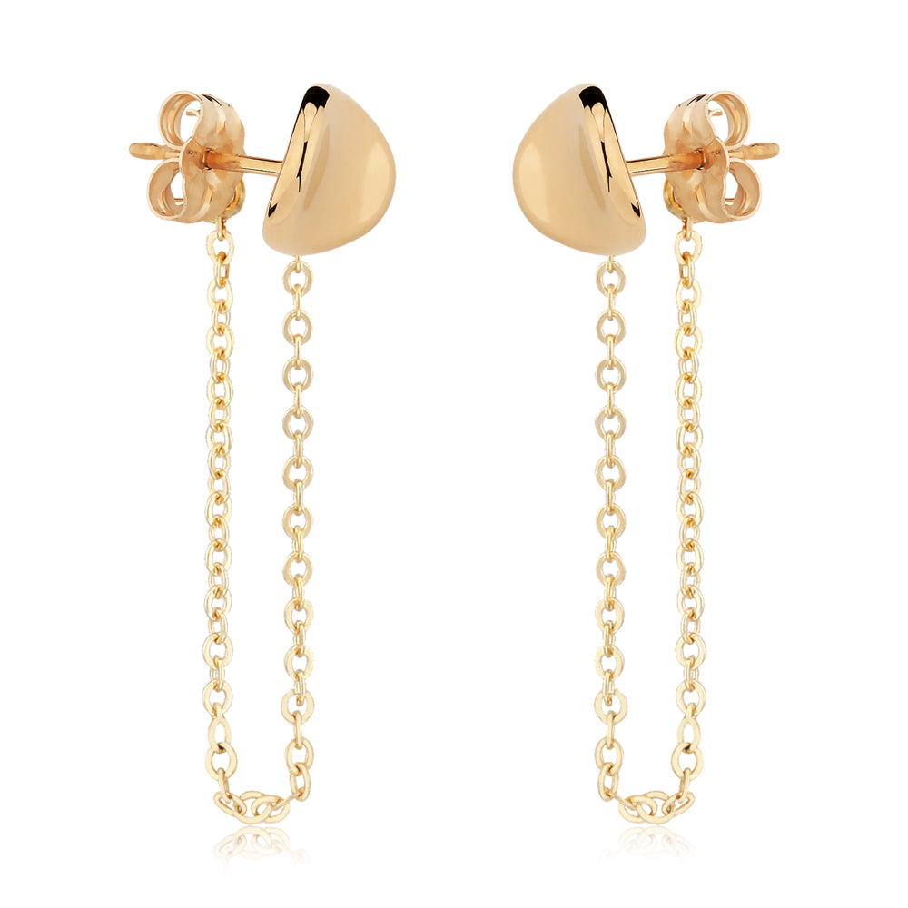 14k Disk with Chain Drop Earrings