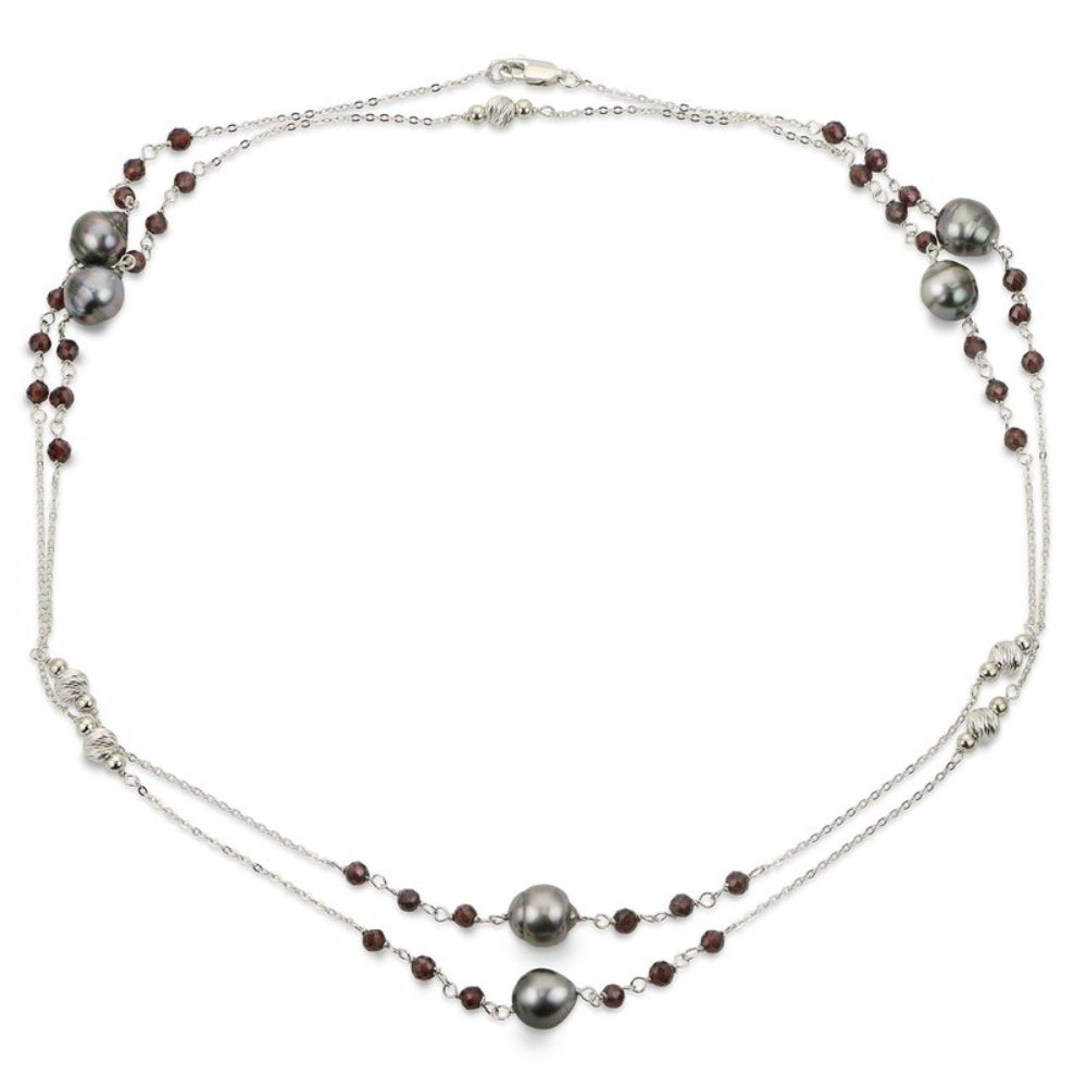 Tahitian Baroque Pearl and Garnet Necklace