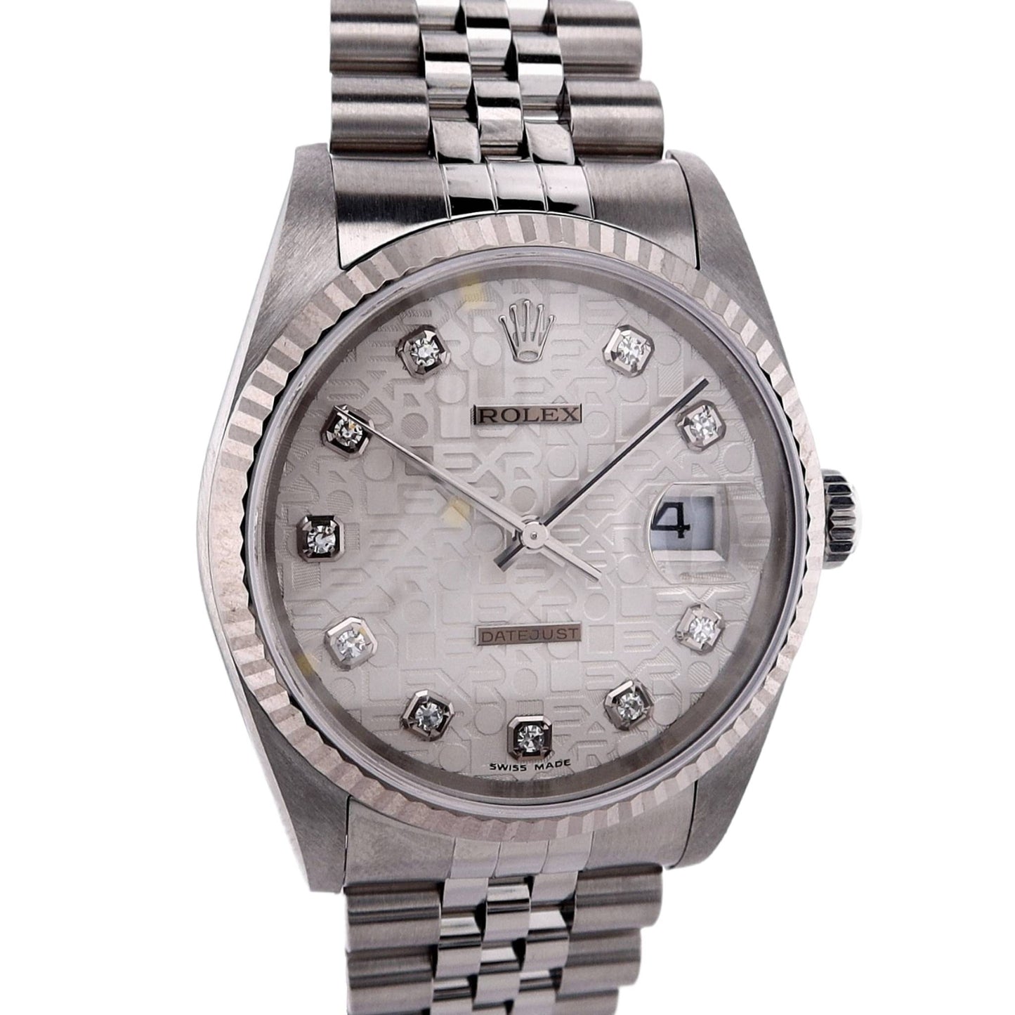 Estate Rolex Anniversary Stainless Steel Datejust Silver Dial Automatic Diamond Watch 16234