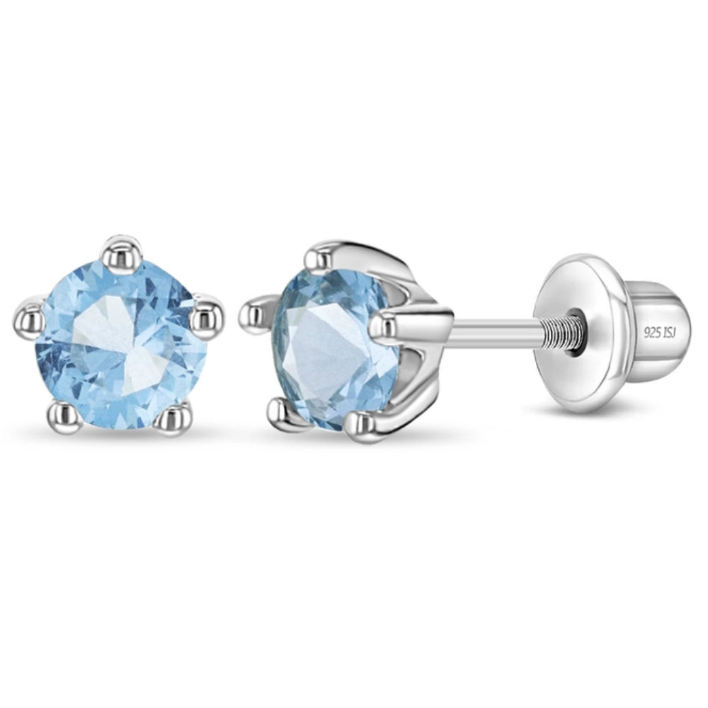 Children's Classic CZ Birthstone Solitaire Earrings